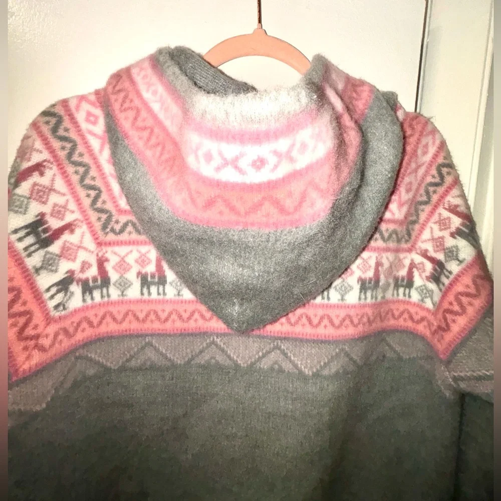 Artesanias 100% Ecuadorian Alpaca Wool Sweater Zipper Hoodie L Large Llama - Picture 4 of 7